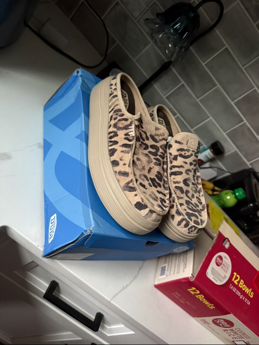 Hey Dude Women's Leopard Print Slip-On Flats in Beige